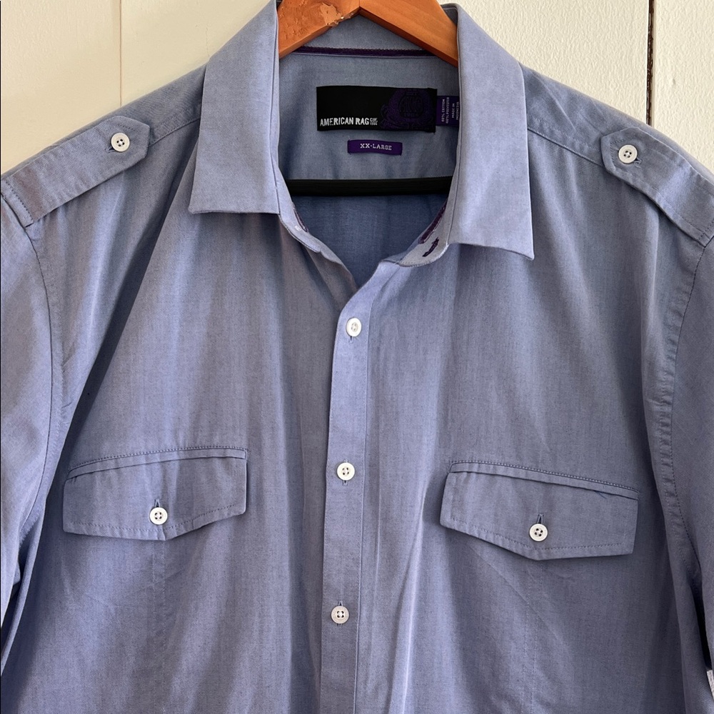 American Rag Men's Light BlueCasual Button Down Shirt Short Pockets - Picture 5 of 11